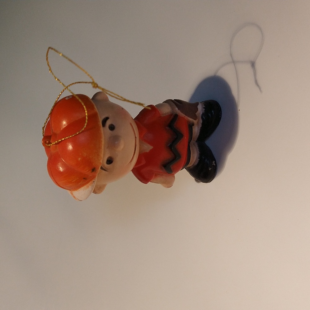 Vintage Peanuts Charlie Brown Christmas Ornament Baseball Hard Plastic